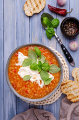 Thick soup with lentils and vegetables