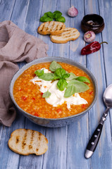Thick soup with lentils and vegetables