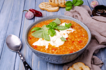Thick soup with lentils and vegetables
