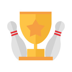 bowling pins and gold trophy game competition sport flat icon design