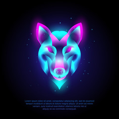Animal wolf head modern logo vector with neon vibrant colors, abstract.