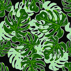 Monstera leaves Floral Tropical Hawaiian Flower Repeat Pattern design seamless. Illustration vector Art