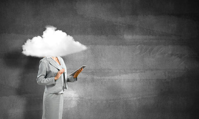 Cloud headed businesswoman - Powered by Adobe