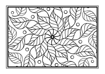 Black and white autumn leaves antistress coloring page. Falling leaves mandala.