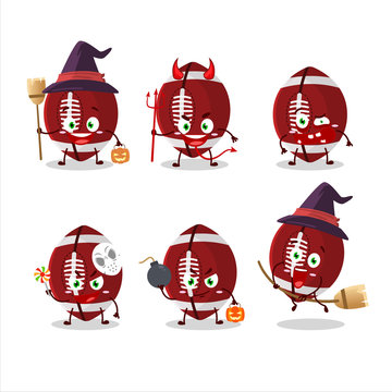 Halloween expression emoticons with cartoon character of rugby ball