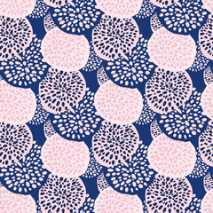 Contrast random dot circles seamless pattern. Endless backdrop with pink and blue geometric ornament.