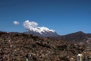 El Alto, La Paz, Bolivia. May, 21, 2019: View of the city of El Alto. Located at more than 4000 meters above sea level with the Andes Mountains in the background.