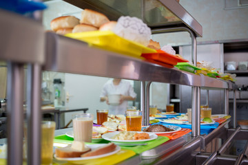 School cafeteria, waiting for children for lunch.