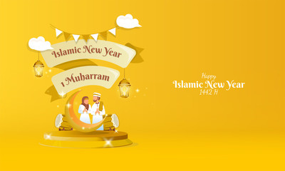 Illustration celebrating Islamic New Year with Muslim greetings concept