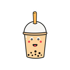 Thai iced Tea with Whipped Cream, Logo Vector. Bubble milk tea, Thai tea flavor. illustration.
