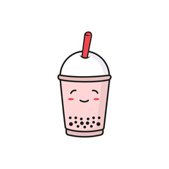 Thai iced Tea with Whipped Cream, Logo Vector. Bubble milk tea, Thai tea flavor. illustration.