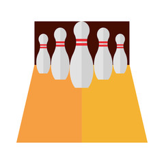 bowling alley with pins game recreational sport flat icon design