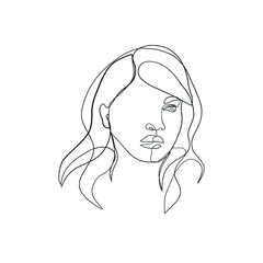 Woman portrait drawn by one continuous black line. Hand drawn girl
