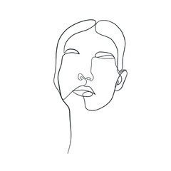 Woman portrait drawn by one continuous black line. Hand drawn girl