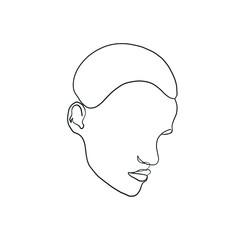 Woman portrait drawn by one continuous black line. Hand drawn girl