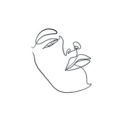 Woman portrait drawn by one continuous black line. Hand drawn girl