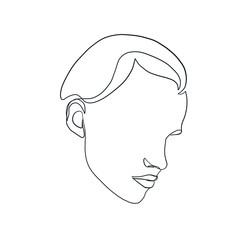 Woman portrait drawn by one continuous black line. Hand drawn girl