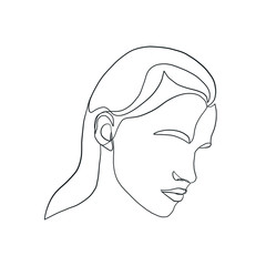 Woman portrait drawn by one continuous black line. Hand drawn girl