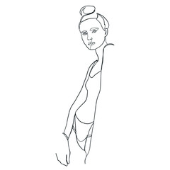 Woman portrait drawn by one continuous black line. Hand drawn girl