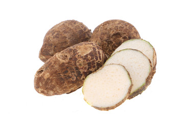 Group of taro or arbi or Aravi roots with one cut in cross sections