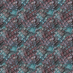 Seamless stylized crocodile skin. Blue, brown background.