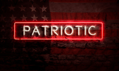 Neon Patriotic America Sign Flag USA Concept Art On Brick Wall