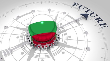 Business concept. Abstract compass points to the future word. Flag of the Bulgaria. 3D rendering