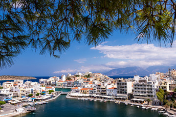 Naklejka premium View over the port of Agios Nikolaos in Greece