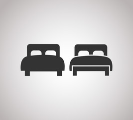 Twin bed icon with soft blanket and pillows. Isolated vector sign. Bedroom spictogram