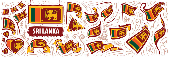 Vector set of the national flag of Sri Lanka in various creative designs