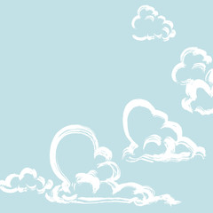 blue sky with clouds painted by brushes. Hand drawn illustration.  - 370900712