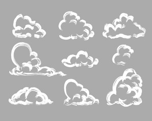 weather vector set painted by brushes. Collection of clouds.  - 370900783