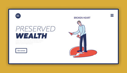 Mental and emotion problems treatment landing page with depressed man after romantic breakup