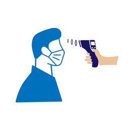 Temperature check icon. Doctor holding a non-contact thermometer in hand icon.