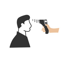 Body temperature check use gun scanner digital thermometer icon.or contactless infrared thermometer for covid-19 outbreak. Illustration showing body temperature check icon. vector in white background.