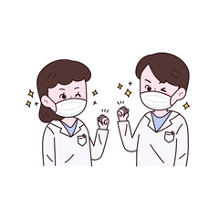 화이팅 포즈를 하고 있는 의사들