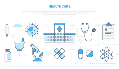 healthcare concept with icon set collection like hospital and people medical record campaign for website homepage template landing page banner with outline style