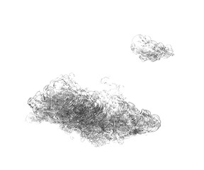 Hand drawn illustration of clouds painted by pencils against white background. Sketch of the sky. 