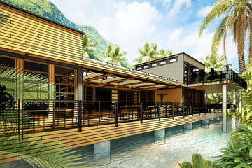 Resort Terrace Restaurant Area (illustration) - 3d architectural visualization