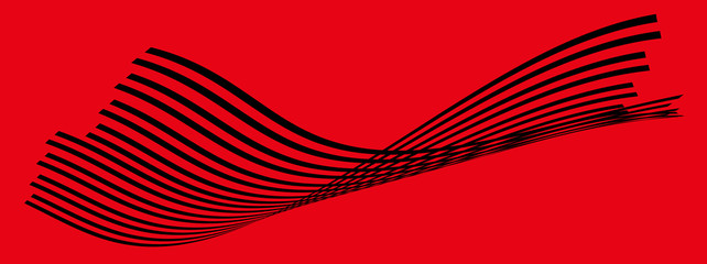 Abstract curve modern black waves in motion on red background