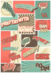 Comic Book Illustration Style Repeated Pattern, Comics Phrases and Onomatopoeia Sounds
