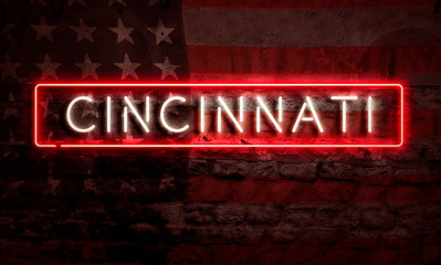 Cincinnati Neon Sign On Brick American Flag