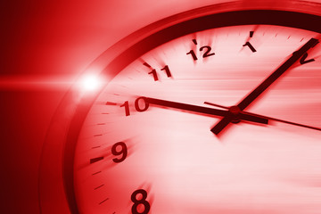 Fast speed dangerous times clock virus crisis hours concept, red color tone.
