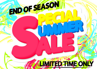 Special Summer Sale, discount poster design template, end of season, vector illustration