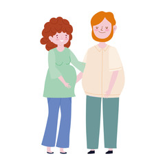 family pregnant woman and man member cartoon character