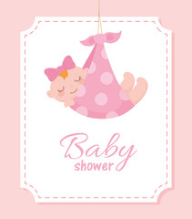 baby shower, cute little girl in dotted blanket, welcome newborn celebration card