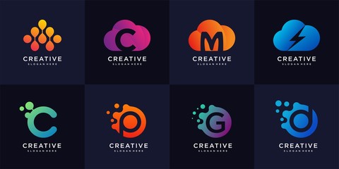 Molecul and cloud logo collection with initial inside, logo template, design template, logo, Premium Vector