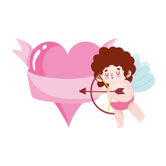 love cute cupid with arrow romantic heart cartoon icon
