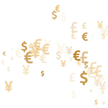 Euro dollar pound yen gold signs flying money vector design. Finance backdrop. Currency pictograms 