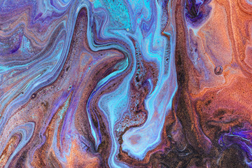 Modern fluid art. Abstract colorful background with swirl of acrylic pouring paints.